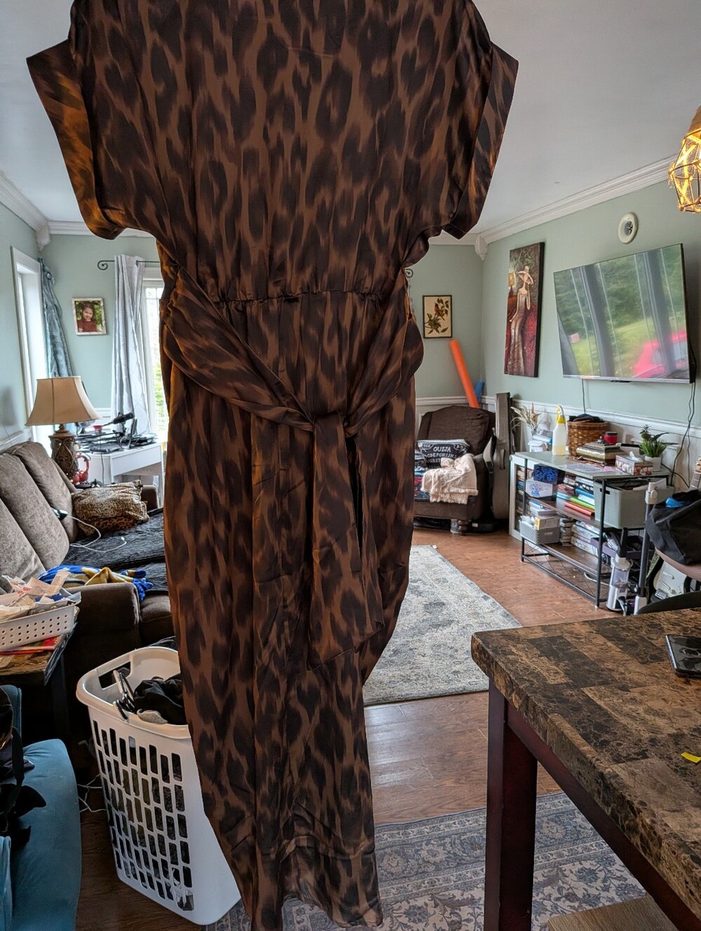 NWT* Betsey Johnson Ruched Button-Down Animal Print Hi Lo Belted Gown Size Small - Picture 15 of 16